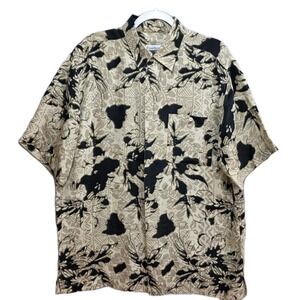 Firethorn Silk Hawaiian Shirt Mens M Aloha Abstract Palm Tropical Print‎ Casual